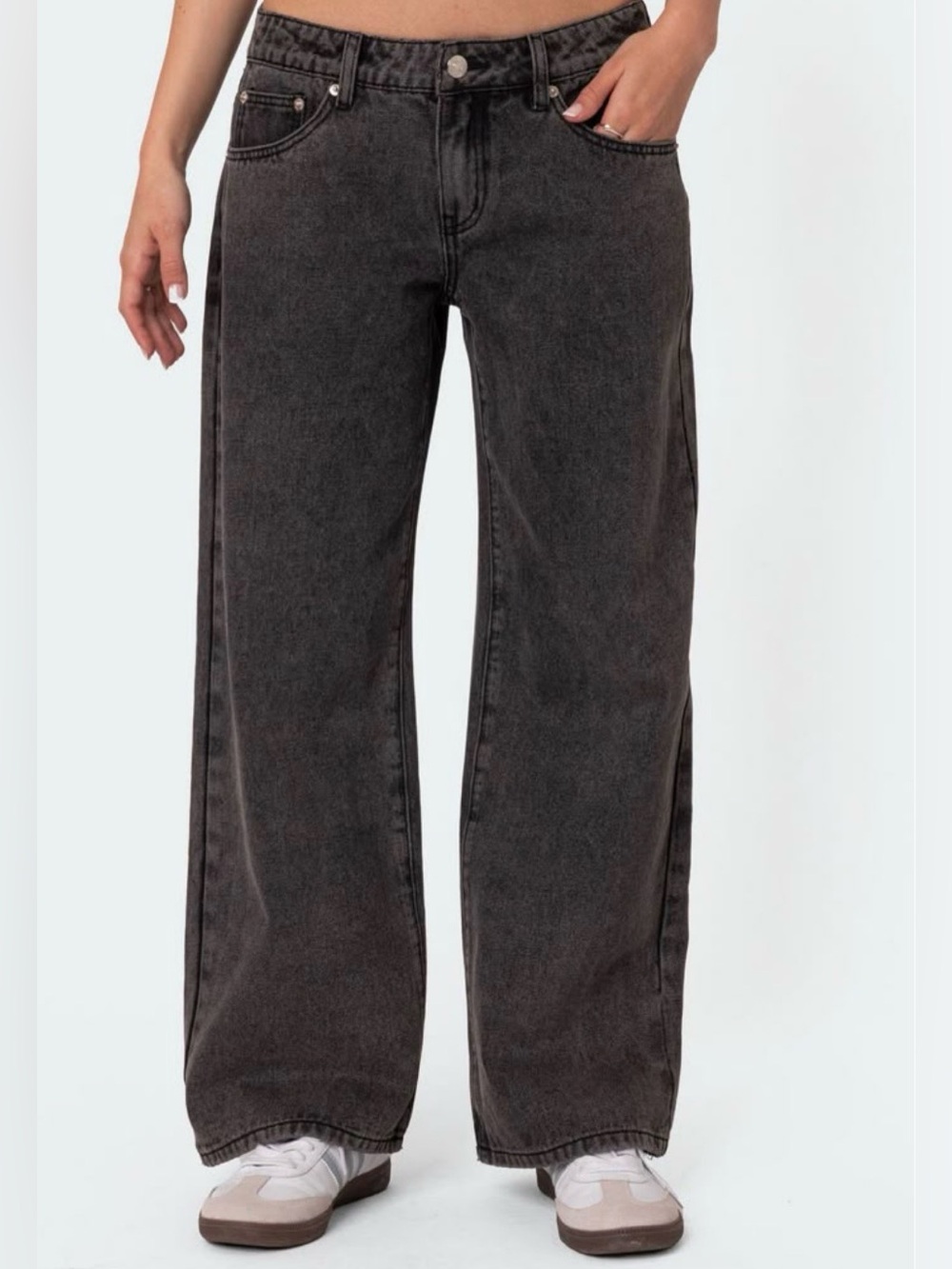 Edikted Raelynn Washed Low Rise Wide leg Black Jeans, Size Small